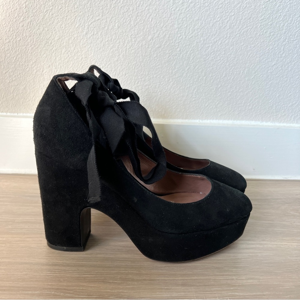 Tabitha Simmons Sky Velvet Ankle Tie Platform Pumps Size 38